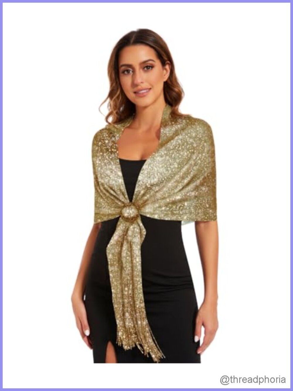 Metallic Shawl Wrap with Buckle, Evening Party Wedding Bridesmaid, Lightweight